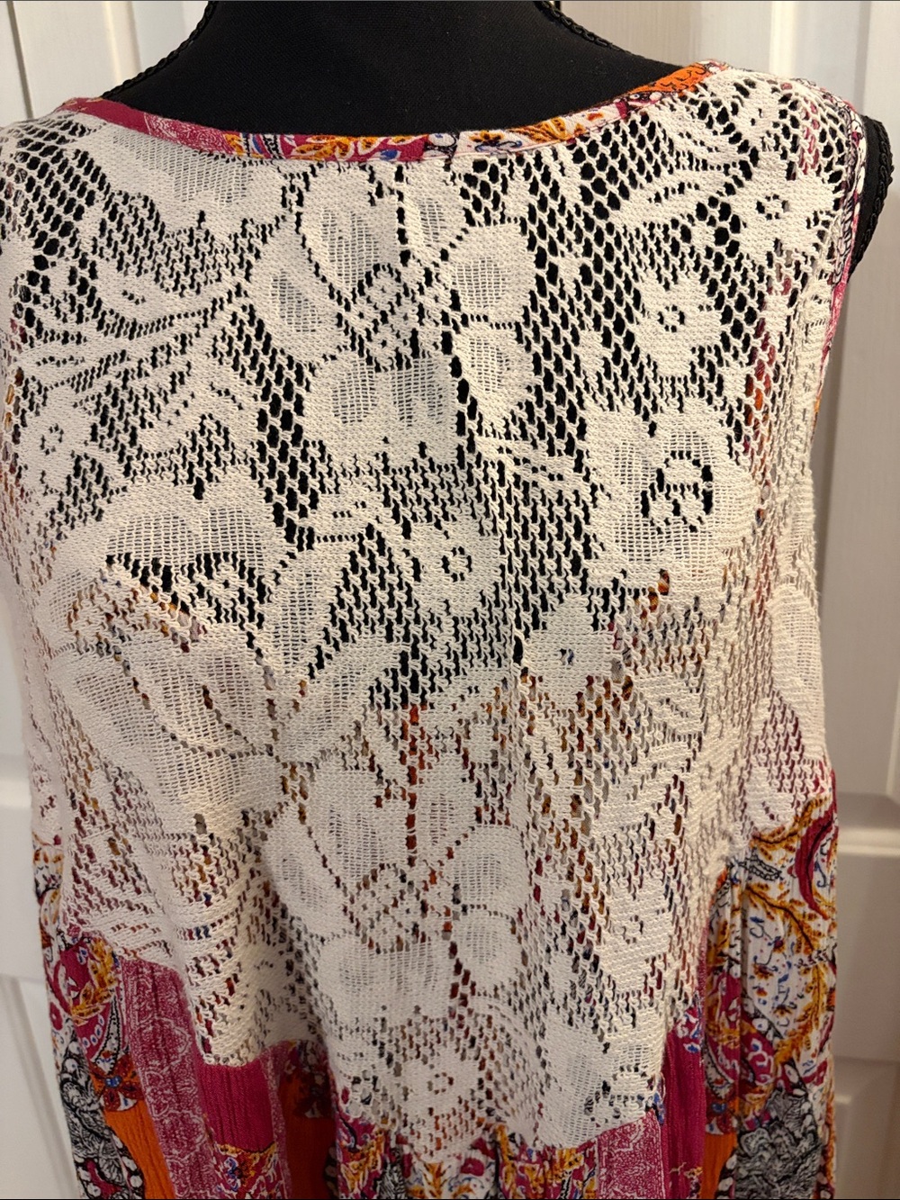 Free People Cream Lace & Pink Orange Patchwork Mini Dress - Picture 4 of 9